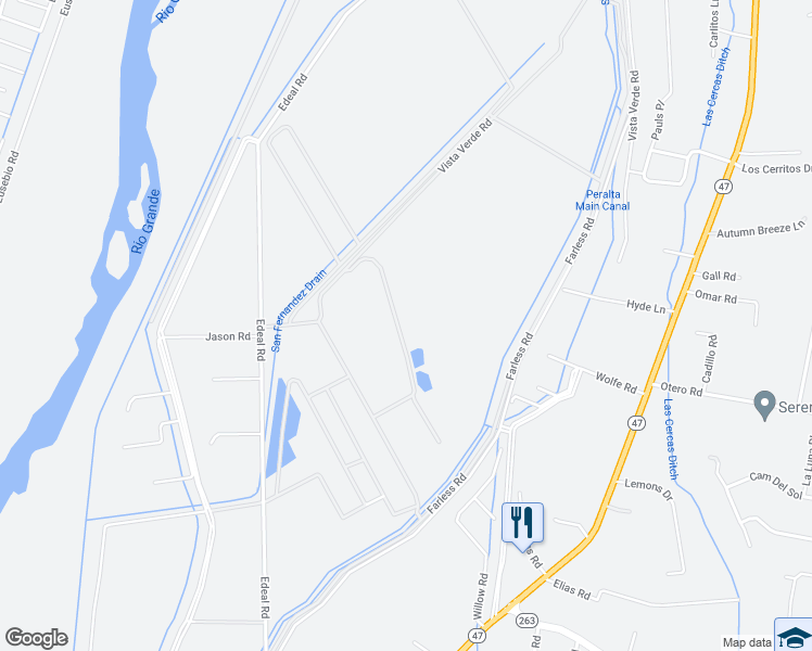 map of restaurants, bars, coffee shops, grocery stores, and more near 147A Edeal Road in Los Lunas