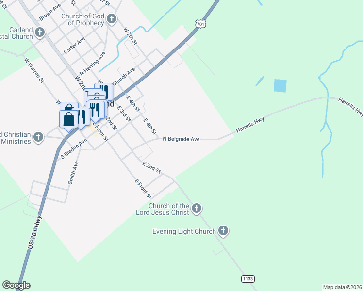map of restaurants, bars, coffee shops, grocery stores, and more near 229 North Belgrade Avenue in Garland