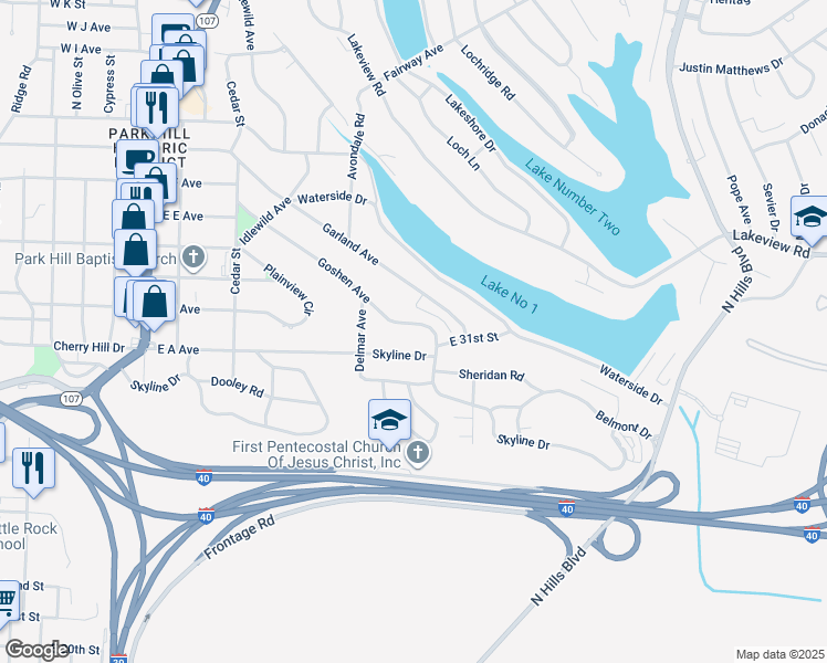 map of restaurants, bars, coffee shops, grocery stores, and more near 378 Goshen Avenue in North Little Rock