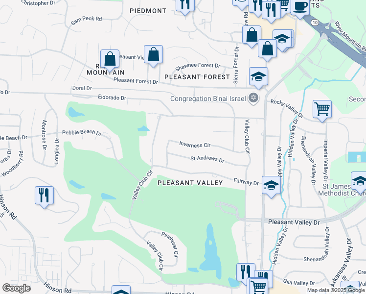 map of restaurants, bars, coffee shops, grocery stores, and more near 37 Inverness Circle in Little Rock