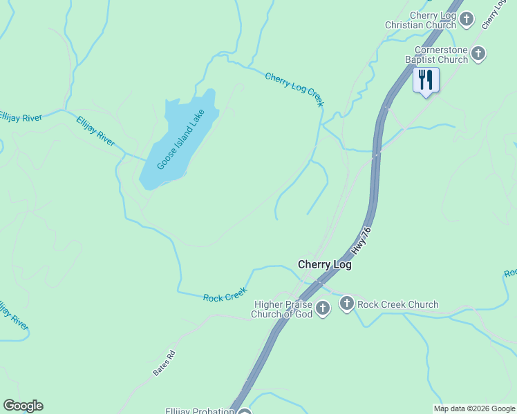map of restaurants, bars, coffee shops, grocery stores, and more near 315 Goose Island Road in Cherry Log
