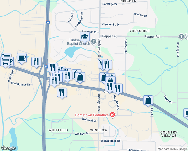 map of restaurants, bars, coffee shops, grocery stores, and more near 21965 Williamsburg Drive in Athens