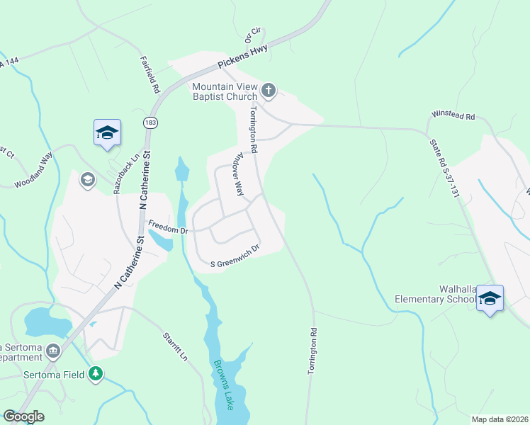 map of restaurants, bars, coffee shops, grocery stores, and more near 310 Torrington Road in West Union