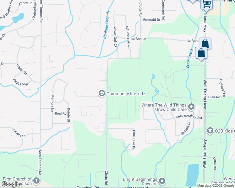 map of restaurants, bars, coffee shops, grocery stores, and more near 445 Clutts Road in Harvest