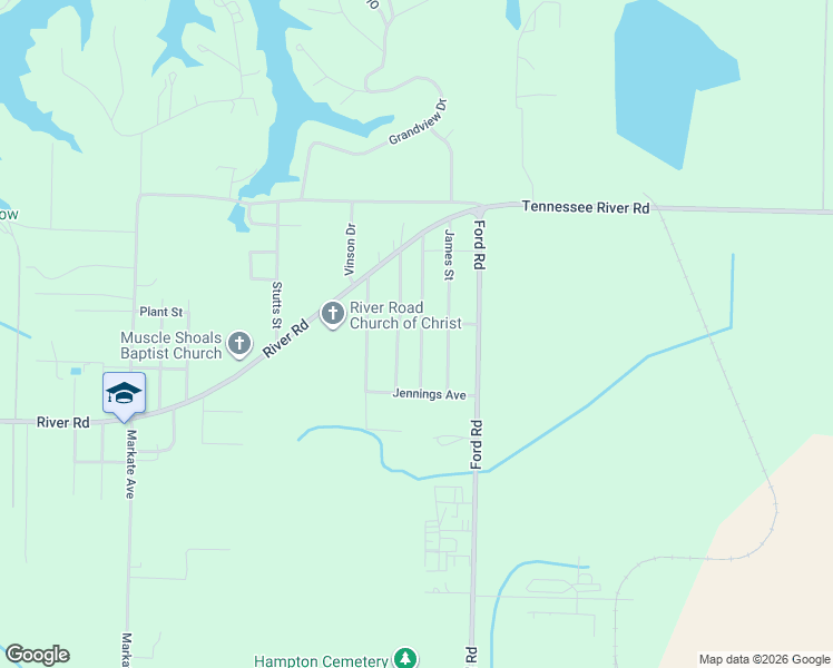 map of restaurants, bars, coffee shops, grocery stores, and more near 118 Williams Street in Muscle Shoals