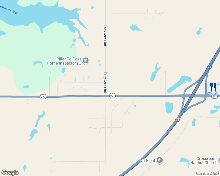 map of restaurants, bars, coffee shops, grocery stores, and more near 6164 U.S. 277 in Elgin