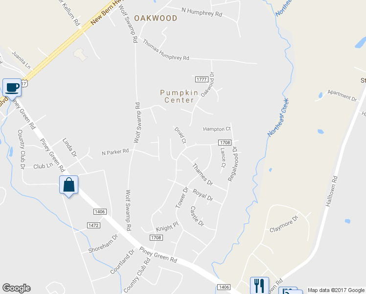 map of restaurants, bars, coffee shops, grocery stores, and more near 2703 Country Club Road in Jacksonville