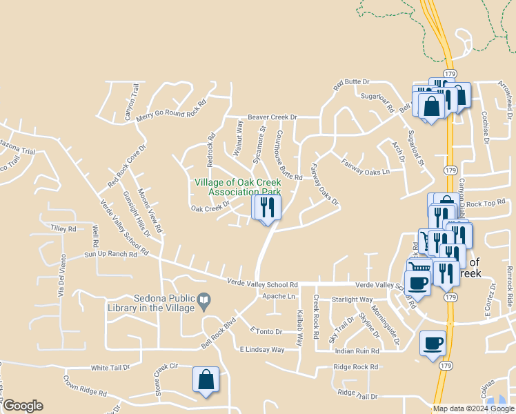 map of restaurants, bars, coffee shops, grocery stores, and more near 15 Cathedral Rock Drive in Sedona