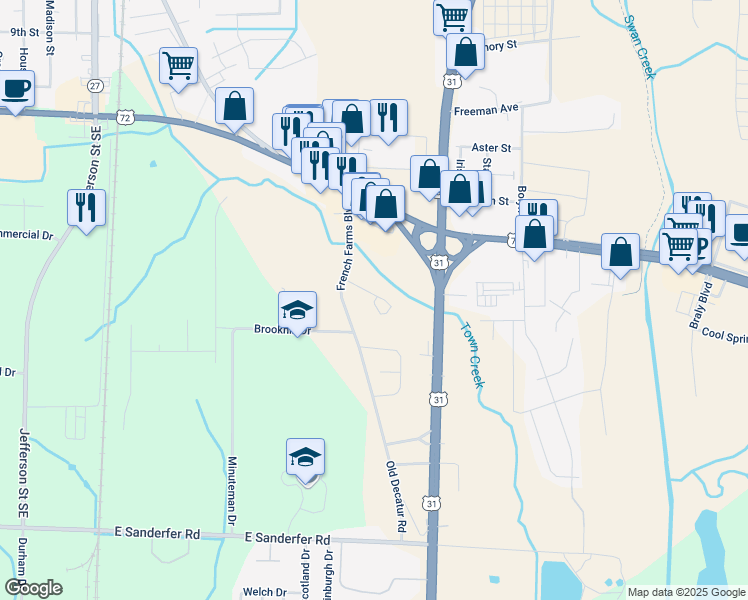 map of restaurants, bars, coffee shops, grocery stores, and more near 417 Old Decatur Road in Athens