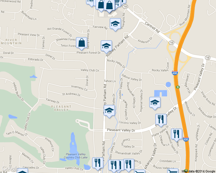 map of restaurants, bars, coffee shops, grocery stores, and more near 3301 North Rodney Parham Road in Little Rock