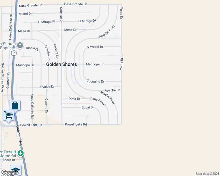 map of restaurants, bars, coffee shops, grocery stores, and more near 5461 Apache Drive in Topock
