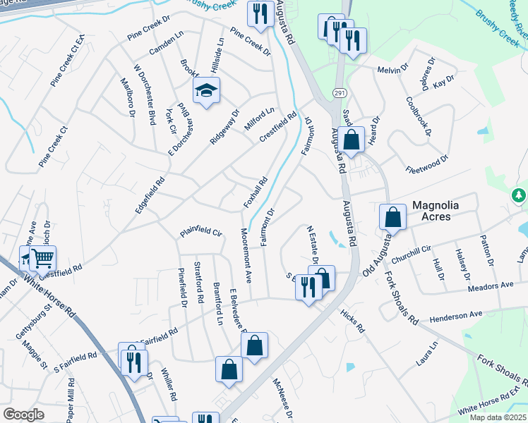 map of restaurants, bars, coffee shops, grocery stores, and more near 314 Fairmont Drive in Greenville