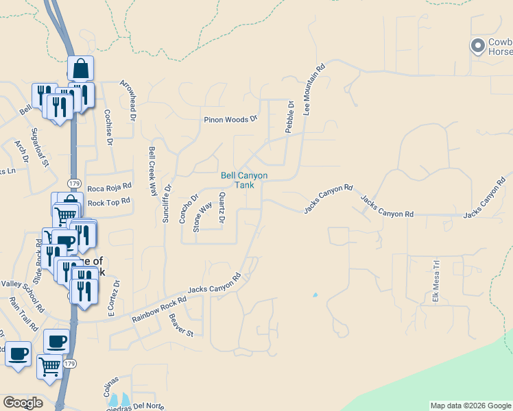 map of restaurants, bars, coffee shops, grocery stores, and more near 10 Concho Drive in Sedona