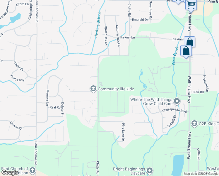 map of restaurants, bars, coffee shops, grocery stores, and more near 445 Clutts Road in Harvest