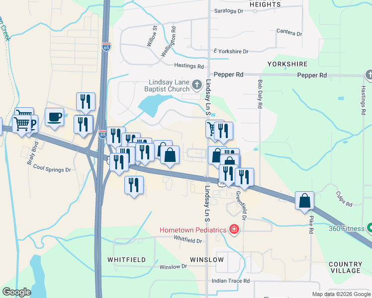 map of restaurants, bars, coffee shops, grocery stores, and more near 21899 Williamsburg Drive in Athens