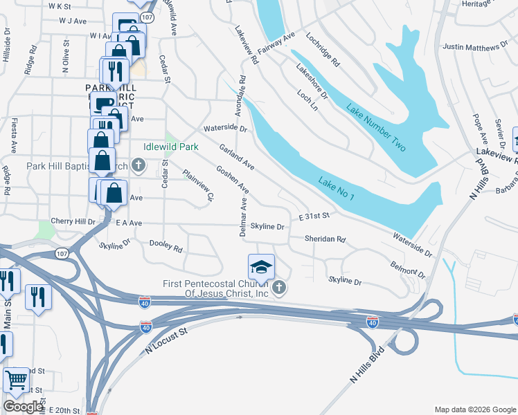 map of restaurants, bars, coffee shops, grocery stores, and more near 336 Goshen Avenue in North Little Rock