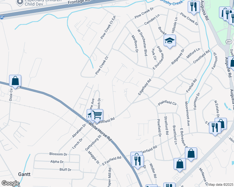 map of restaurants, bars, coffee shops, grocery stores, and more near 22 Uneeda Drive in Greenville