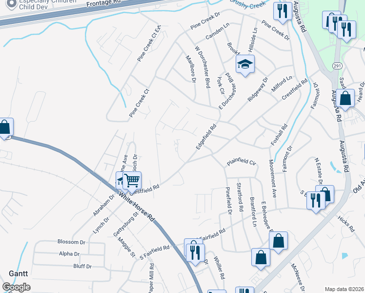 map of restaurants, bars, coffee shops, grocery stores, and more near 10 Gilbert Court in Greenville