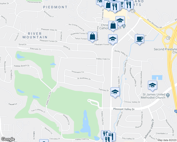 map of restaurants, bars, coffee shops, grocery stores, and more near 18 Inverness Circle in Little Rock