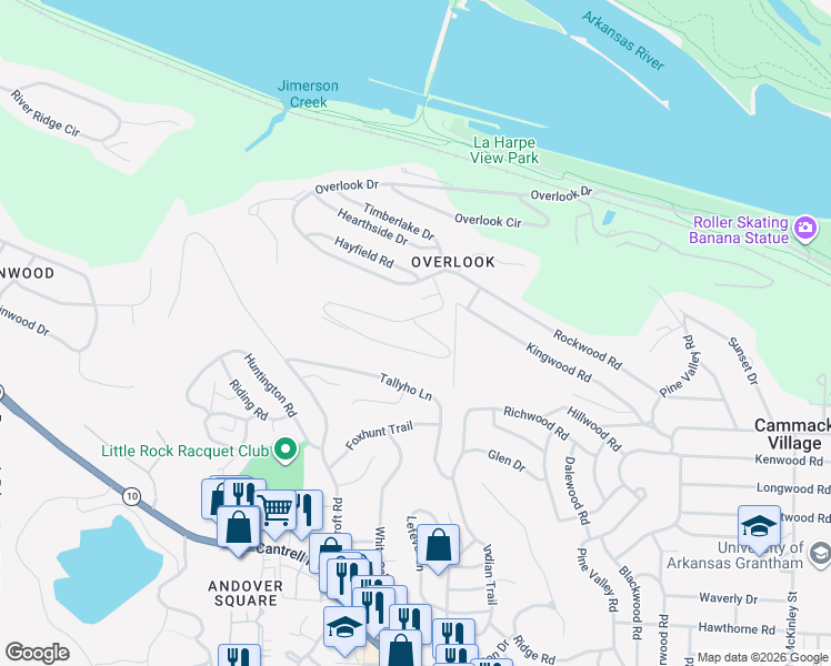 map of restaurants, bars, coffee shops, grocery stores, and more near 63 Woodglen Road in Little Rock