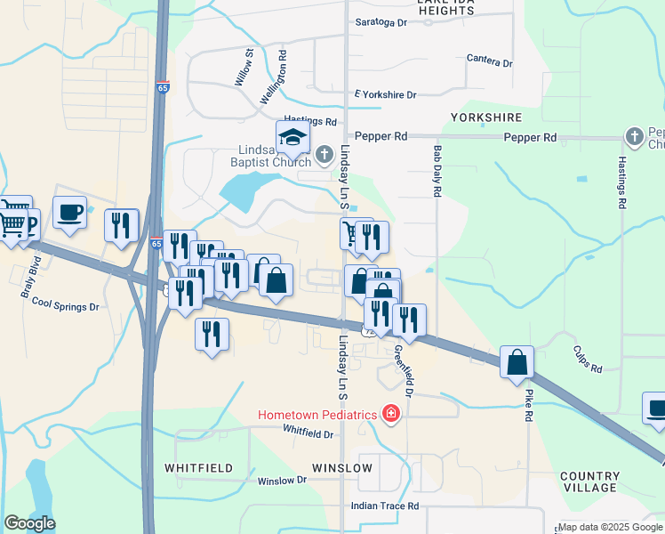 map of restaurants, bars, coffee shops, grocery stores, and more near 21965 Williamsburg Drive in Athens