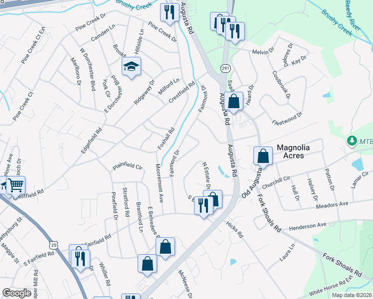map of restaurants, bars, coffee shops, grocery stores, and more near 24 Altacrest Drive in Greenville