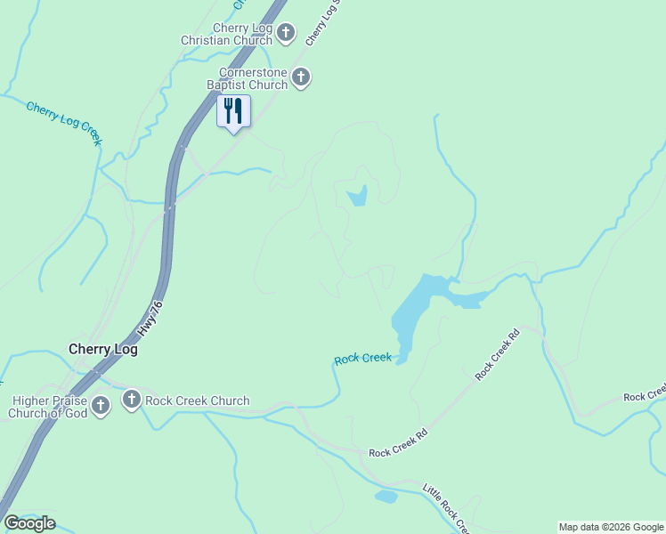 map of restaurants, bars, coffee shops, grocery stores, and more near 8 Hidden Lake Court in Cherry Log