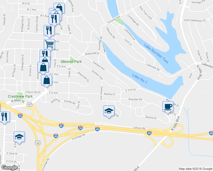 map of restaurants, bars, coffee shops, grocery stores, and more near 336 Goshen Avenue in North Little Rock