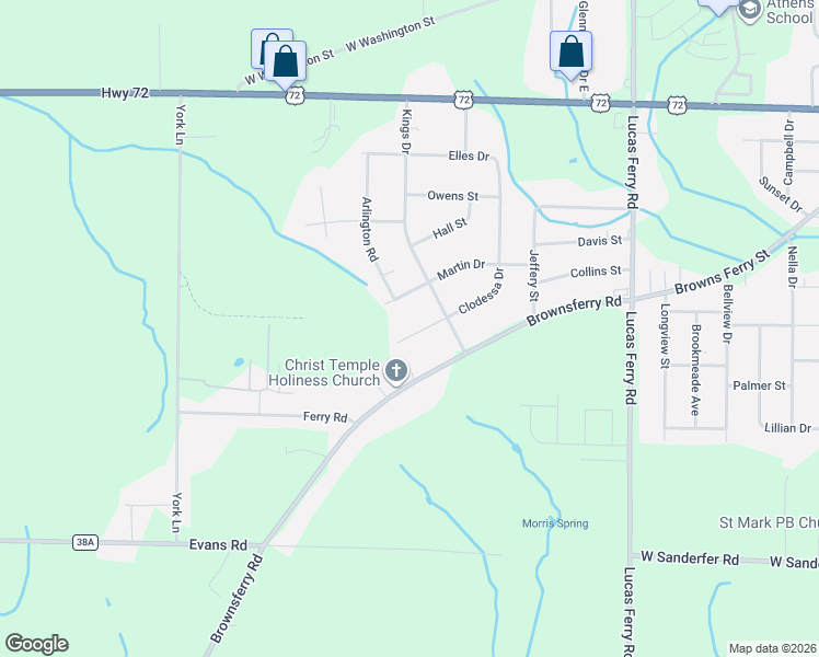 map of restaurants, bars, coffee shops, grocery stores, and more near 15209 Clodessa Drive in Athens