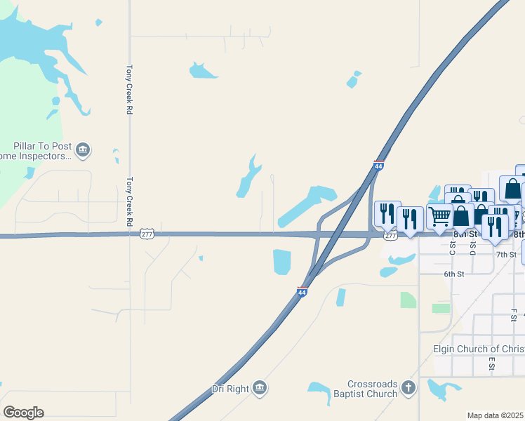 map of restaurants, bars, coffee shops, grocery stores, and more near 1242 Kensington Lane in Elgin