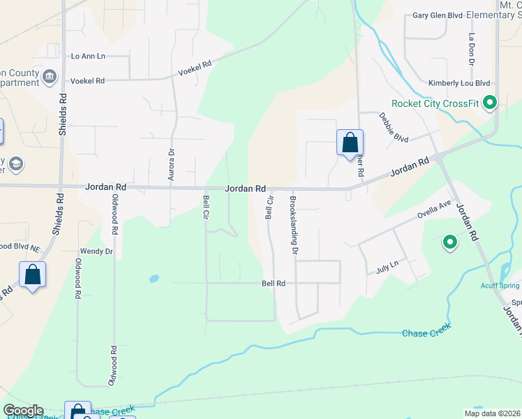 map of restaurants, bars, coffee shops, grocery stores, and more near 537 Bell Circle in Huntsville