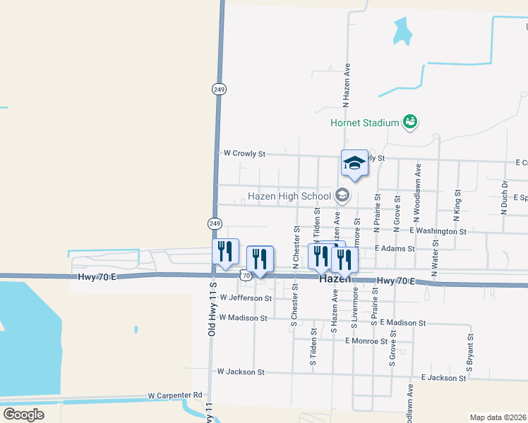 map of restaurants, bars, coffee shops, grocery stores, and more near 407 West Cleveland Street in Hazen