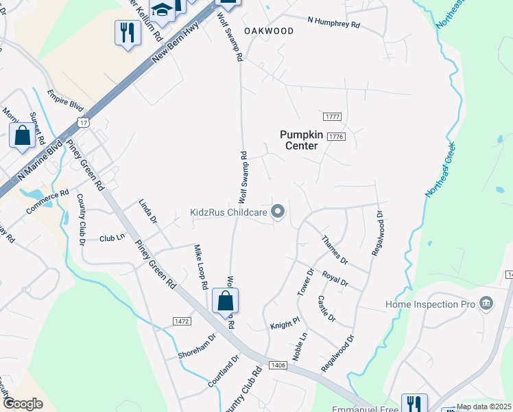 map of restaurants, bars, coffee shops, grocery stores, and more near 505 Wolf Glen Court in Jacksonville