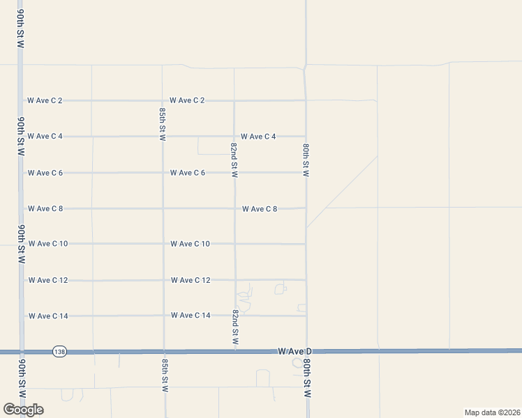 map of restaurants, bars, coffee shops, grocery stores, and more near 8150 West Avenue C 8 in Lancaster