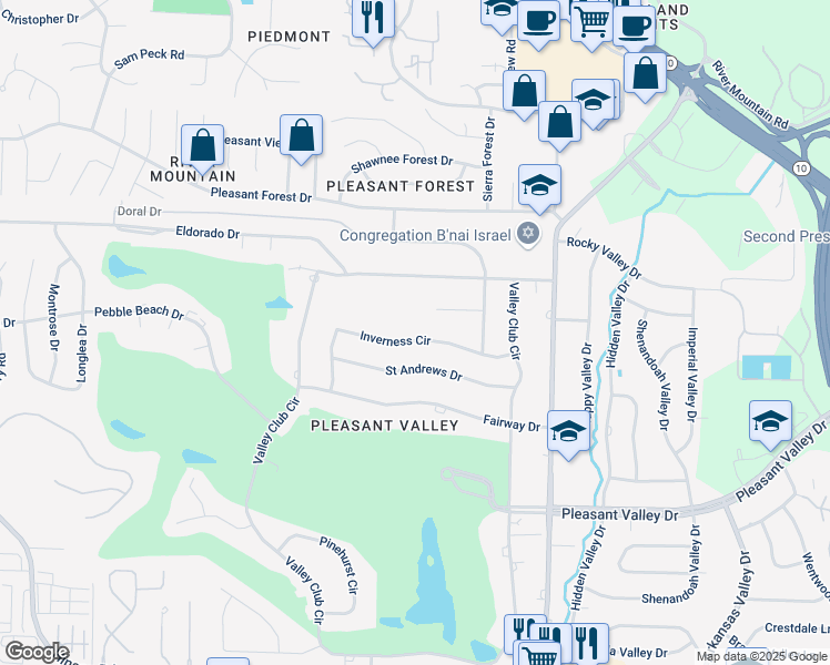 map of restaurants, bars, coffee shops, grocery stores, and more near 28 Inverness Circle in Little Rock
