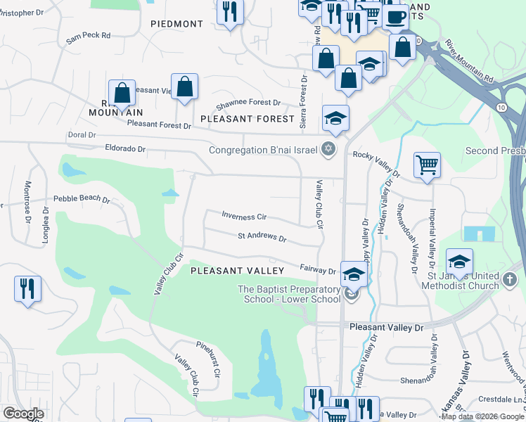 map of restaurants, bars, coffee shops, grocery stores, and more near 28 Inverness Circle in Little Rock
