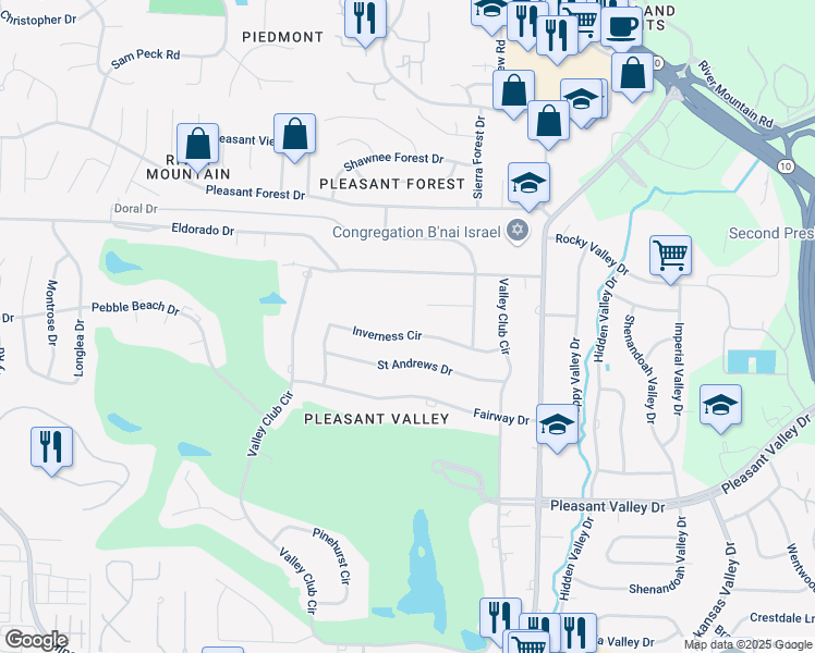 map of restaurants, bars, coffee shops, grocery stores, and more near 28 Inverness Circle in Little Rock