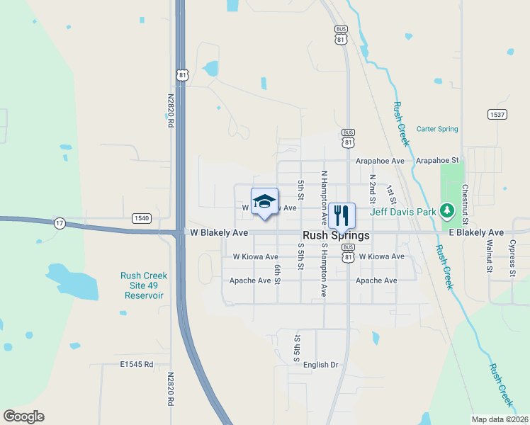 map of restaurants, bars, coffee shops, grocery stores, and more near 201 7th Street in Marlow