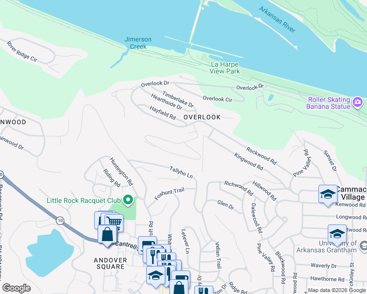 map of restaurants, bars, coffee shops, grocery stores, and more near 63 Woodglen Road in Little Rock