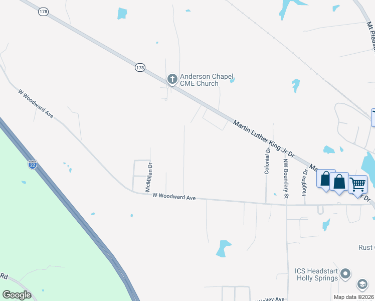 map of restaurants, bars, coffee shops, grocery stores, and more near 605 Swaney Drive in Holly Springs