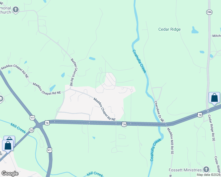 map of restaurants, bars, coffee shops, grocery stores, and more near 100 Washington Street in Dalton