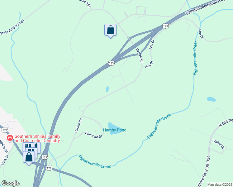 map of restaurants, bars, coffee shops, grocery stores, and more near 318 Cartee Road in Liberty