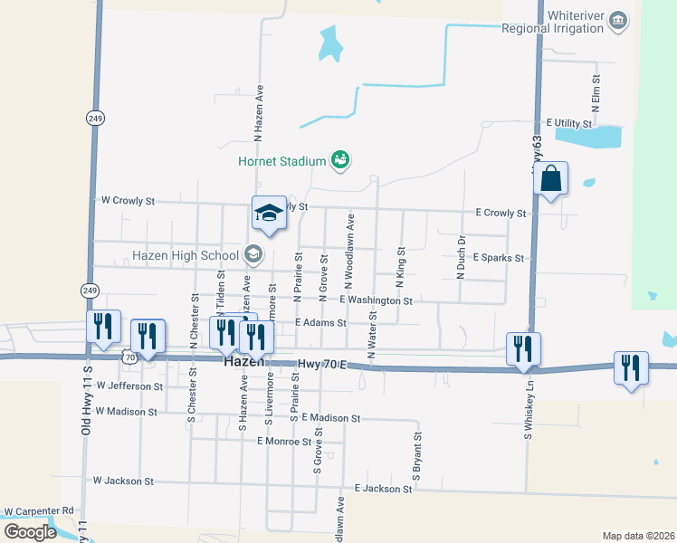 map of restaurants, bars, coffee shops, grocery stores, and more near in Hazen