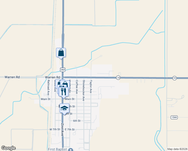 map of restaurants, bars, coffee shops, grocery stores, and more near 503 East Warren Road in Blair