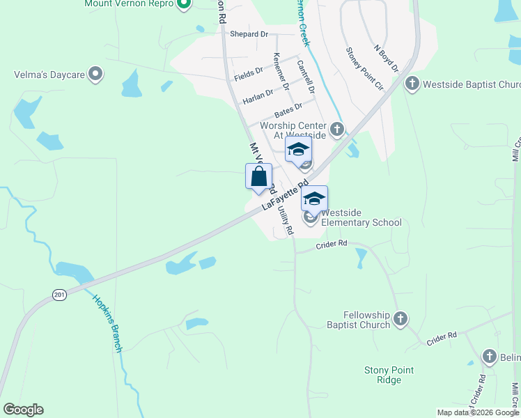 map of restaurants, bars, coffee shops, grocery stores, and more near 838 LaFayette Road in Rocky Face