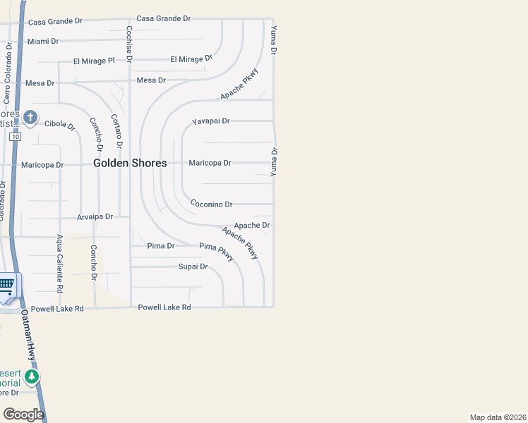 map of restaurants, bars, coffee shops, grocery stores, and more near 5461 Apache Drive in Topock