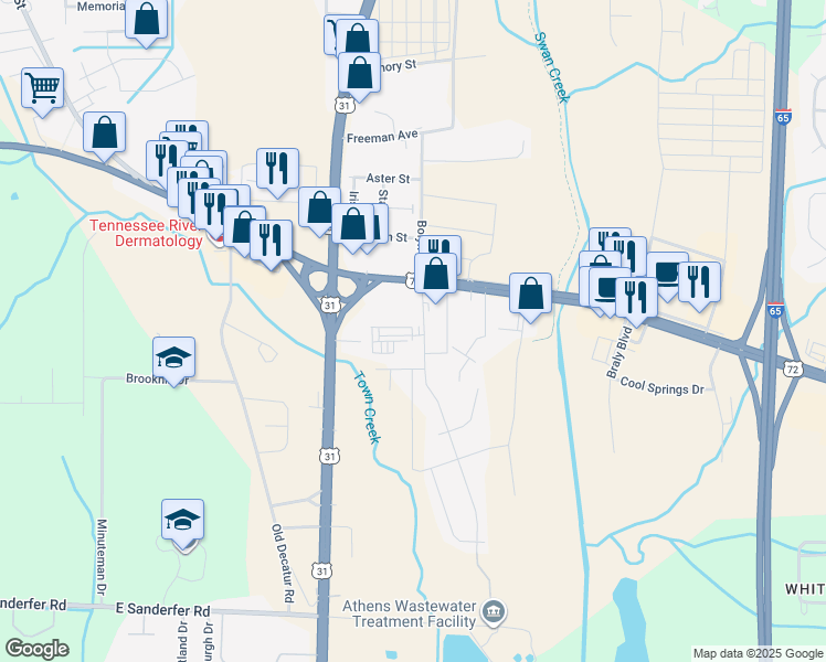 map of restaurants, bars, coffee shops, grocery stores, and more near 112 Cloverleaf Drive in Athens
