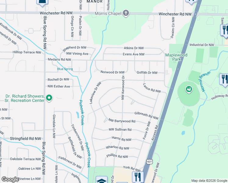 map of restaurants, bars, coffee shops, grocery stores, and more near 2204 Lynn Road Northwest in Huntsville