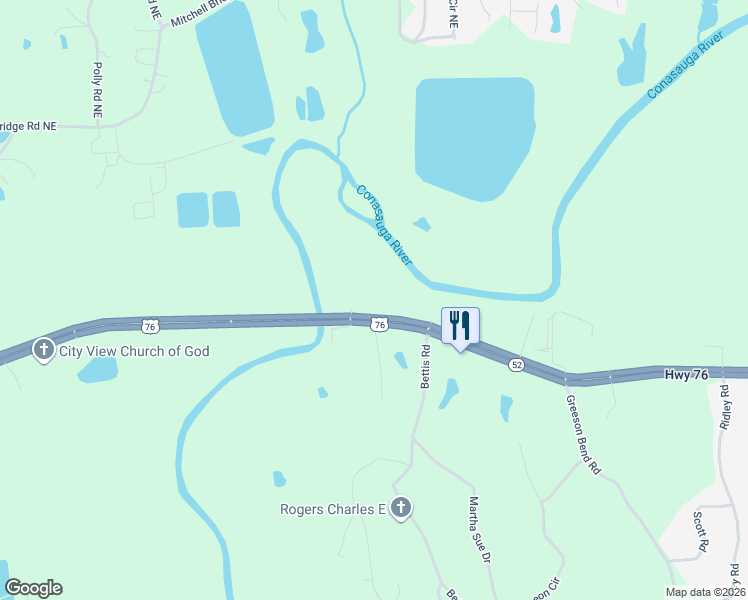 map of restaurants, bars, coffee shops, grocery stores, and more near 5550 U.S. 76 in Chatsworth