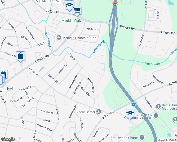 map of restaurants, bars, coffee shops, grocery stores, and more near 10 Danbury Lane in Mauldin